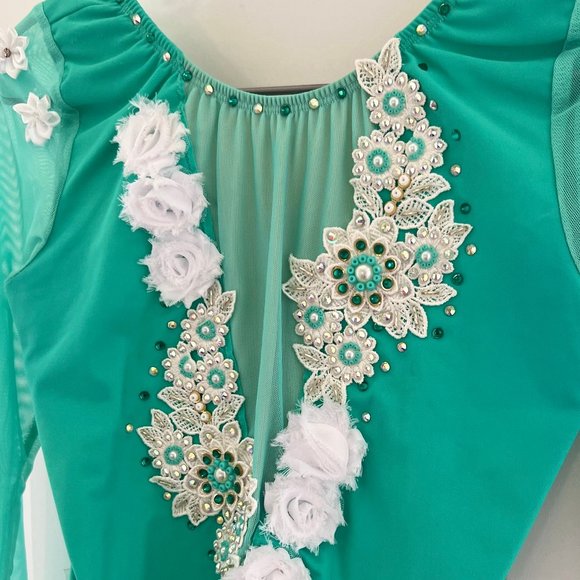 Custom Lyrical Dance Costume-Mint Leotard with Lace Skirt - Picture 4 of 6